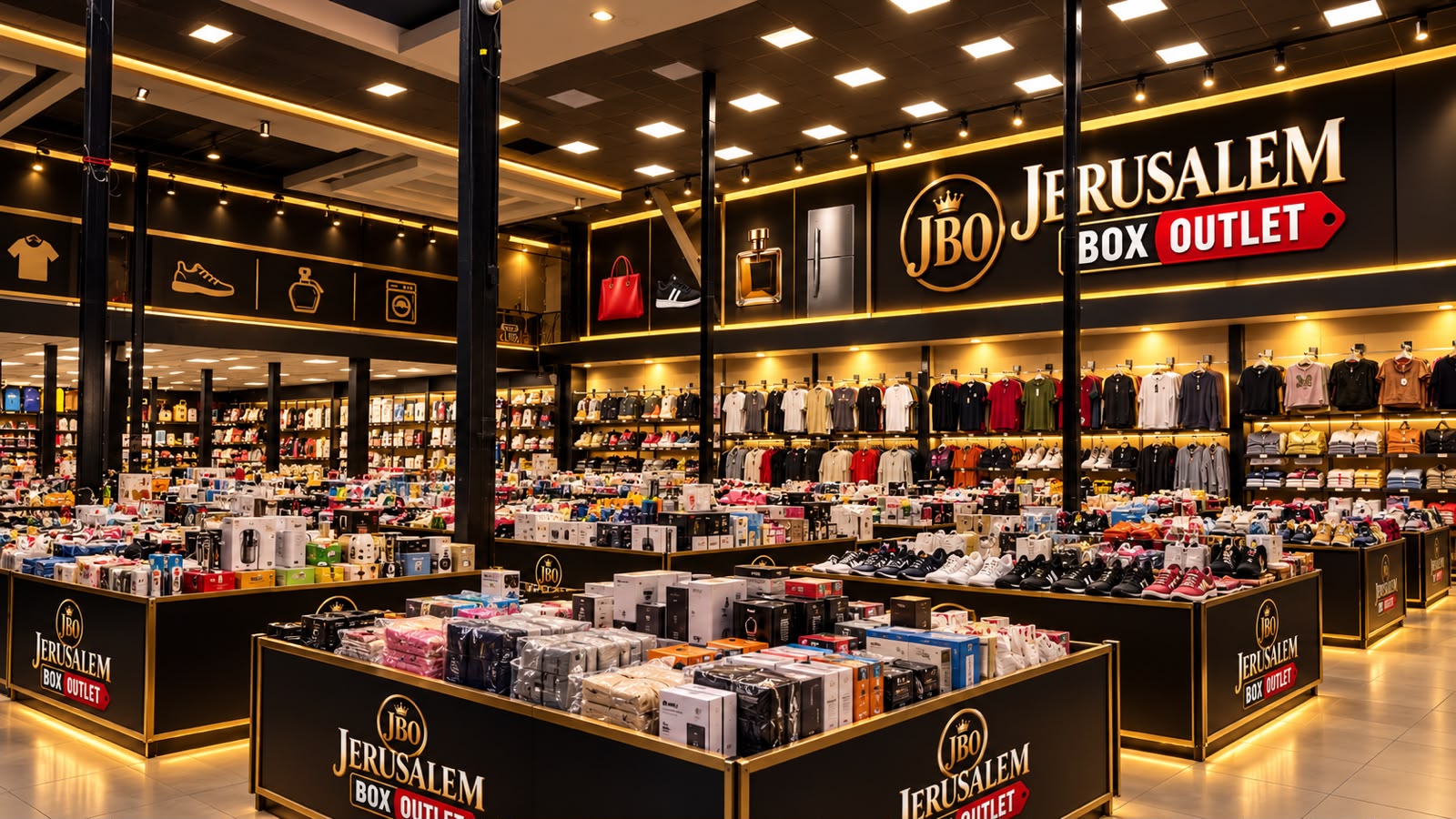 Arte de Jerusalem Box Outlet: cajones con artículos y decoración en negro y dorado